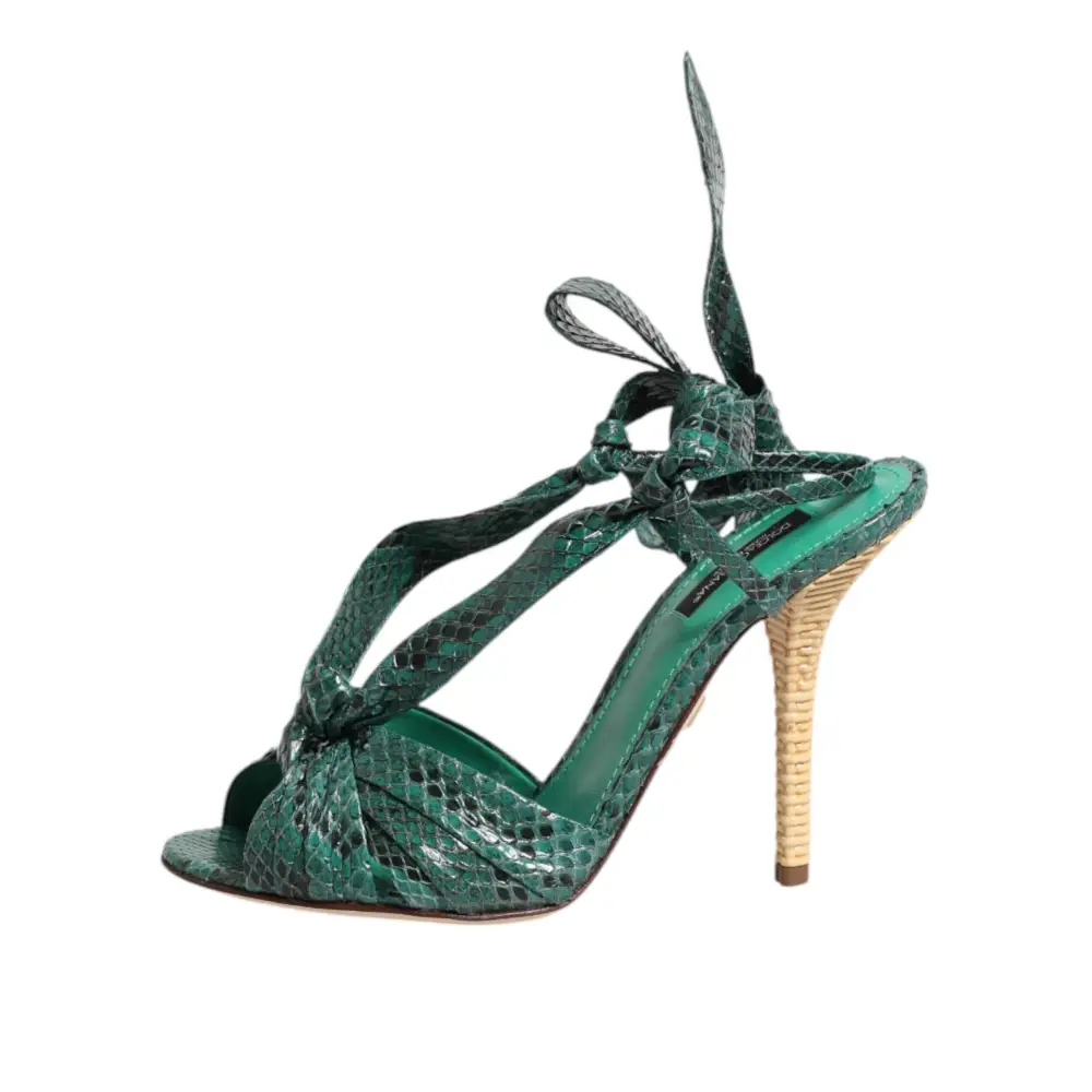 Dolce & Gabbana Grün Python Leder Heels Sandalen Schuhe