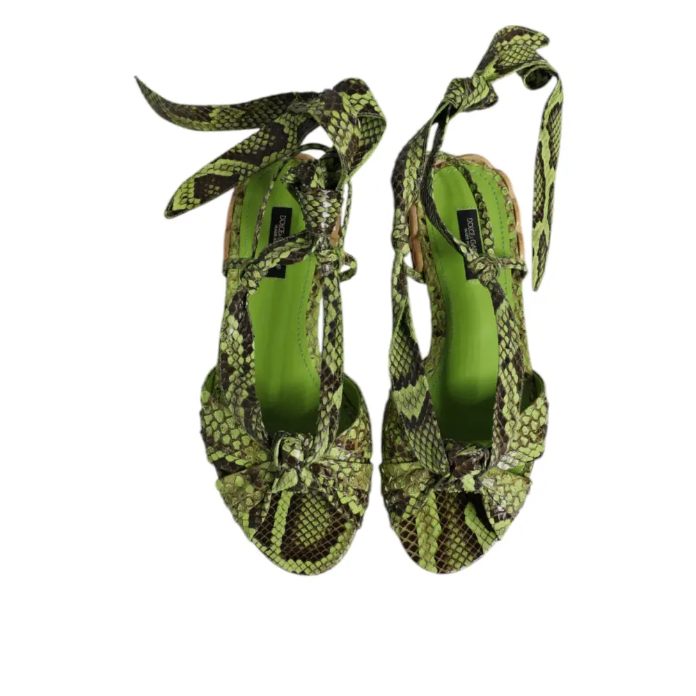 Dolce & Gabbana Grüne Animal Print Ankle Wrap Sandalen Schuhe