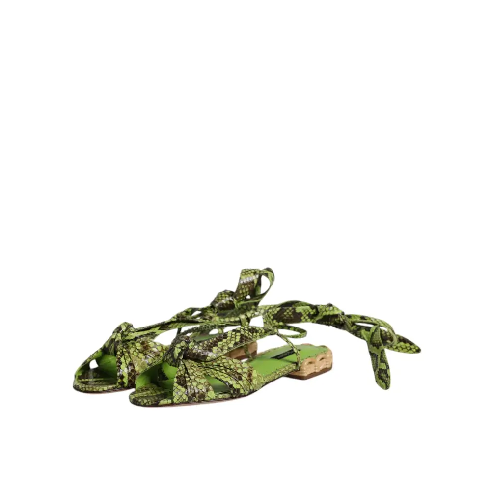 Dolce & Gabbana Grüne Animal Print Ankle Wrap Sandalen Schuhe