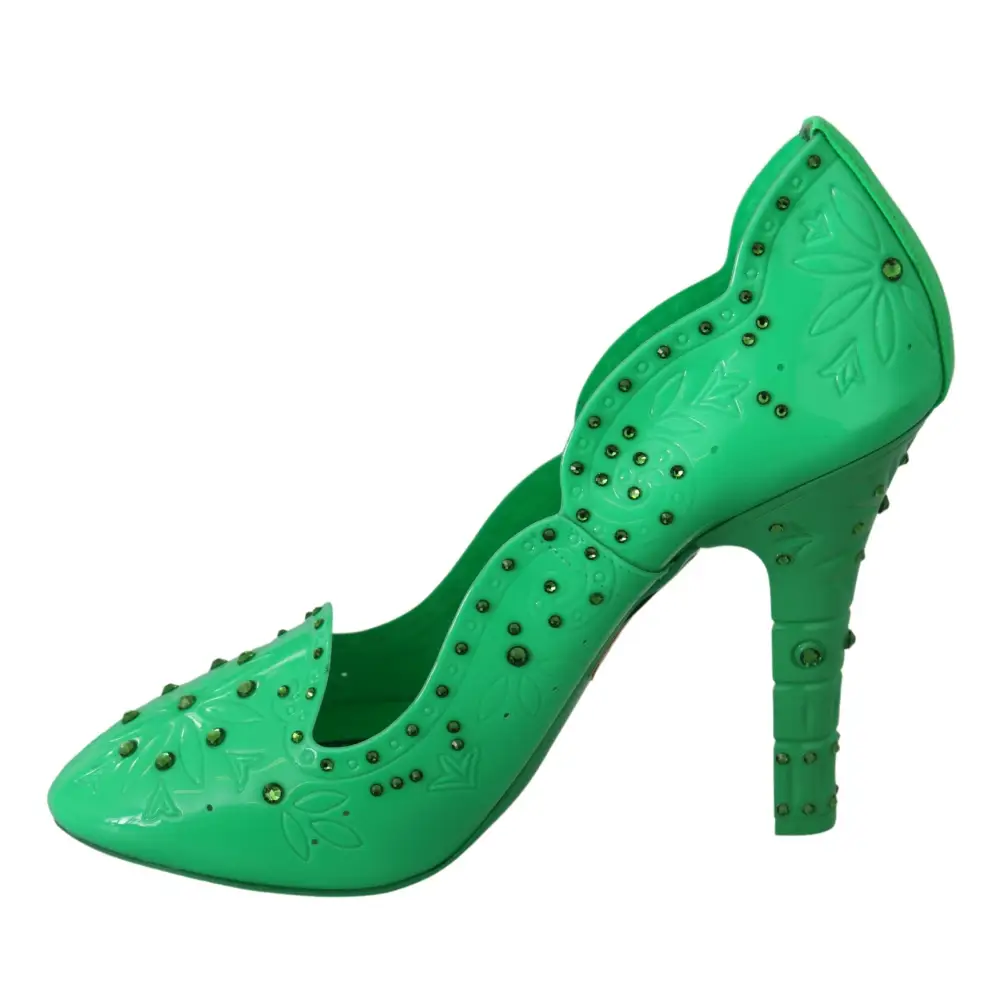 Dolce & Gabbana Grüne Crystal Floral Heels CINDERELLA Schuhe - EU40/US9.5