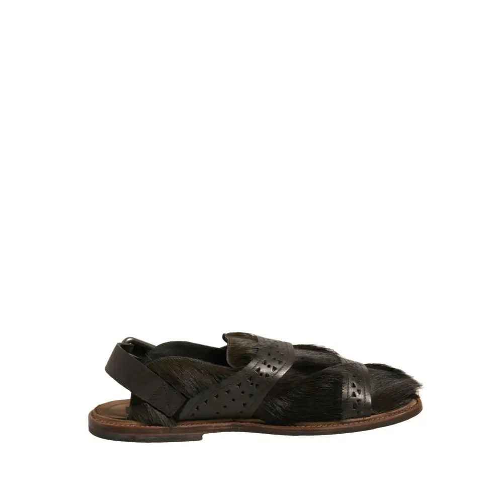 Dolce & Gabbana Grüne Gazelle Haar Leder Flats Sandalen Schuhe