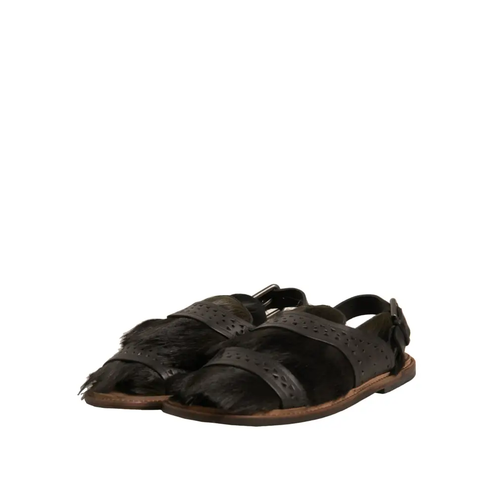 Dolce & Gabbana Grüne Gazelle Haar Leder Flats Sandalen Schuhe