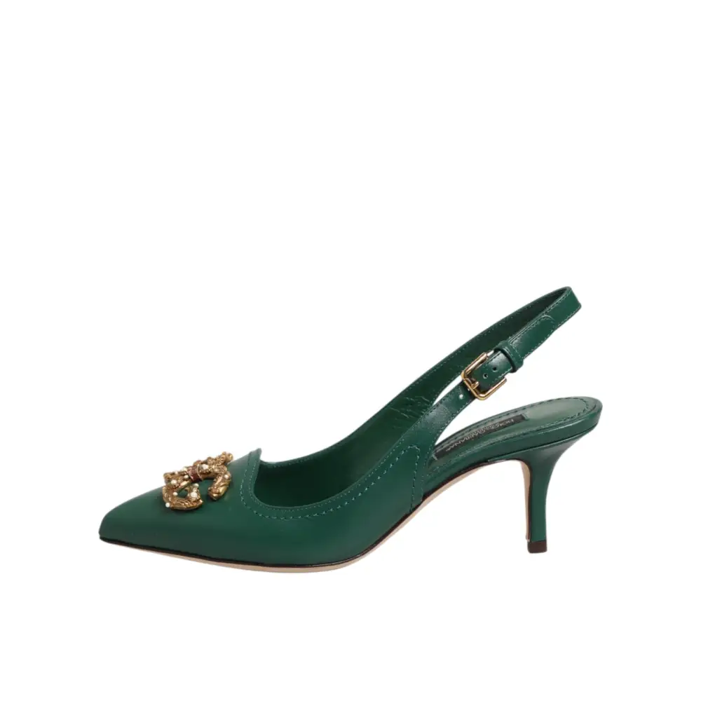 Dolce & Gabbana Grüne Leder-AMORE-Slingback-Pumps - EU35/US4.5
