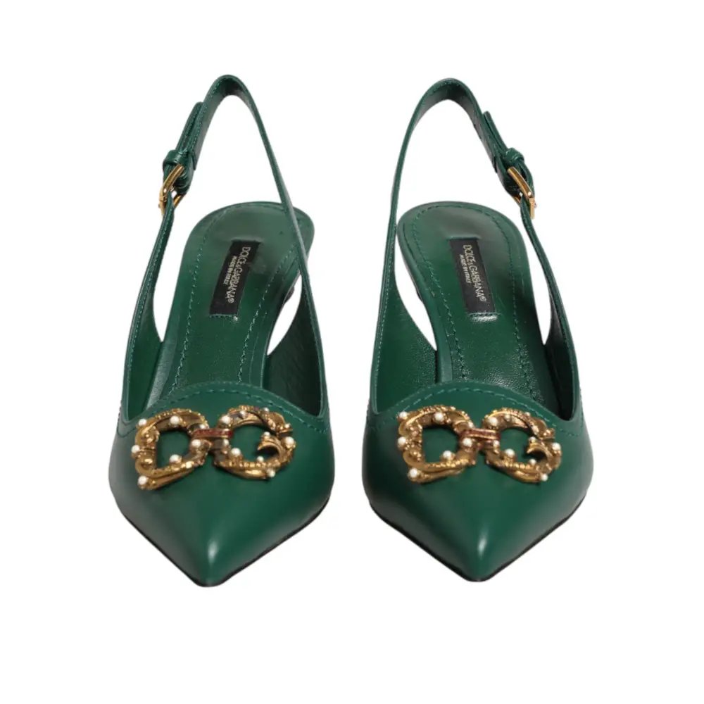 Dolce & Gabbana Grüne Leder-AMORE-Slingback-Pumps - EU35/US4.5