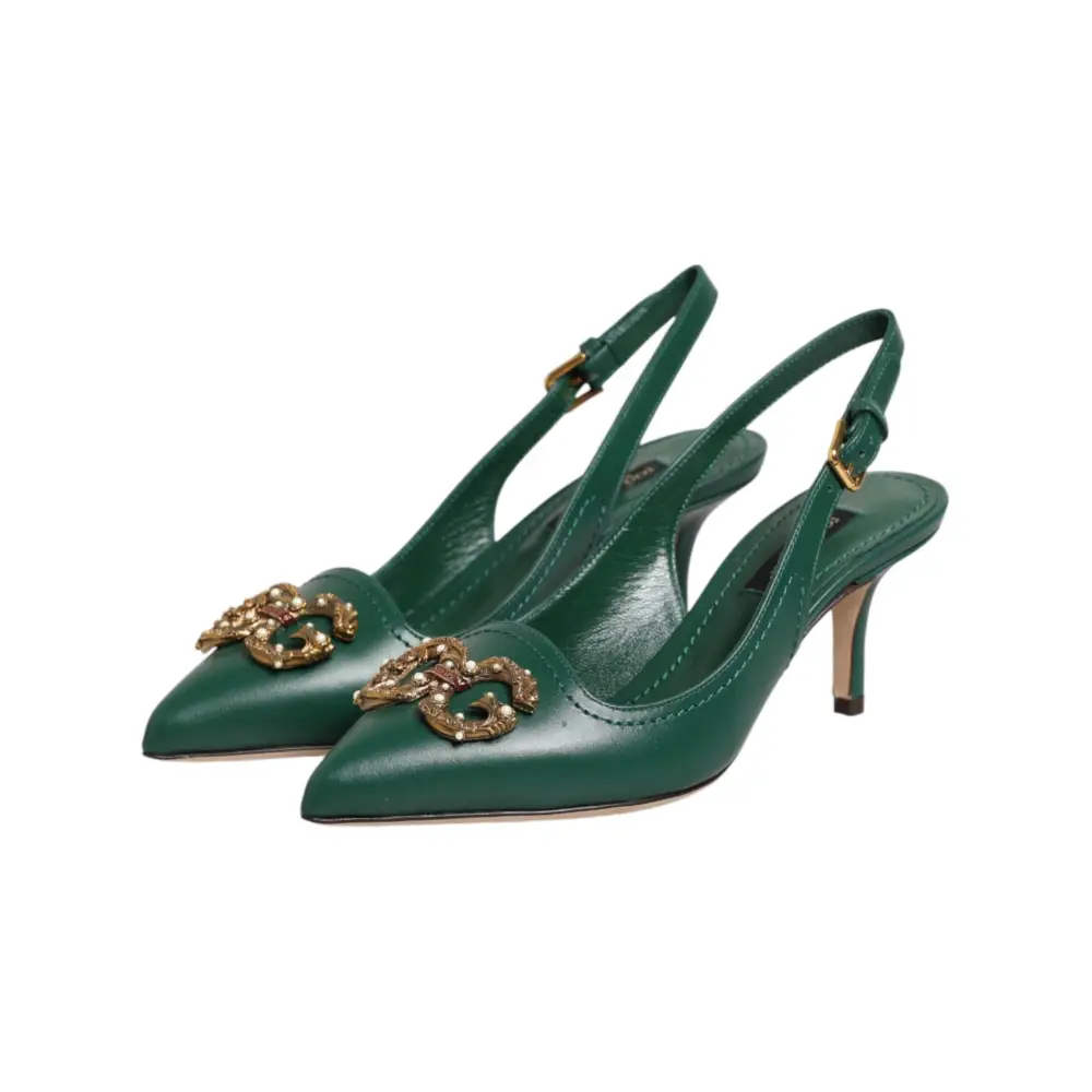Dolce & Gabbana Grüne Leder-AMORE-Slingback-Pumps - EU35/US4.5