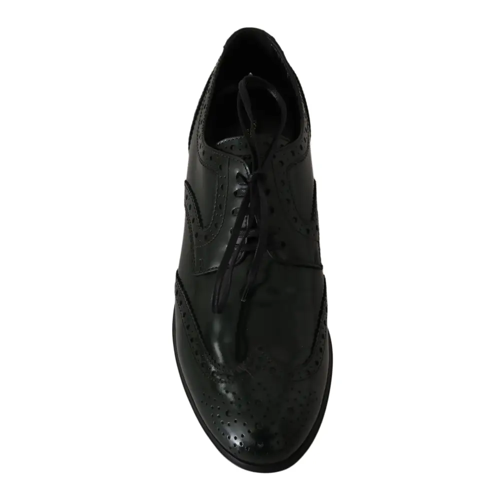 Dolce & Gabbana Grüne Leder Broque Oxford Wingtip Schuhe - EU35/US4.5