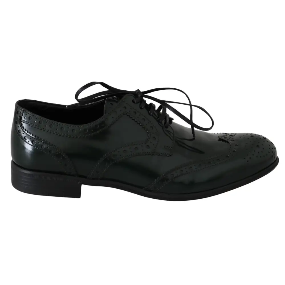 Dolce & Gabbana Grüne Leder Broque Oxford Wingtip Schuhe - EU35/US4.5
