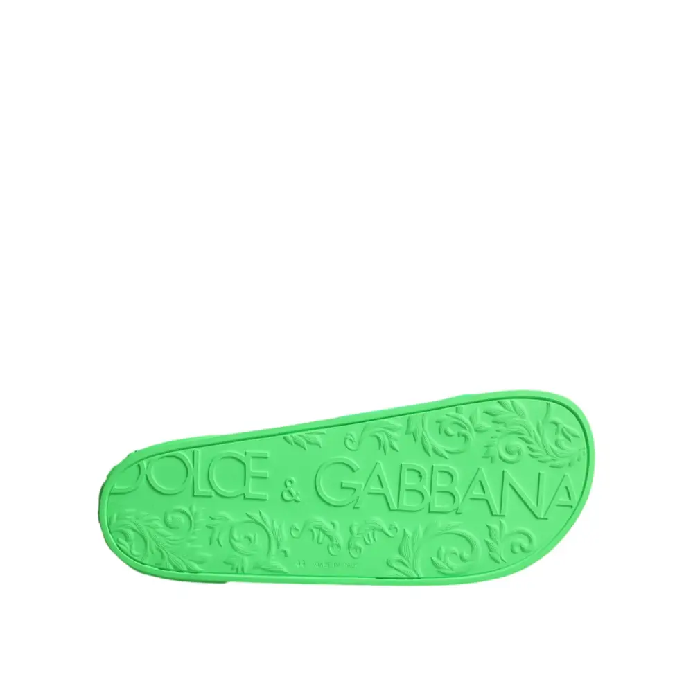 Dolce & Gabbana Grüne Leder Pantoletten Sandalen Beachwear Schuhe - EU44/US11
