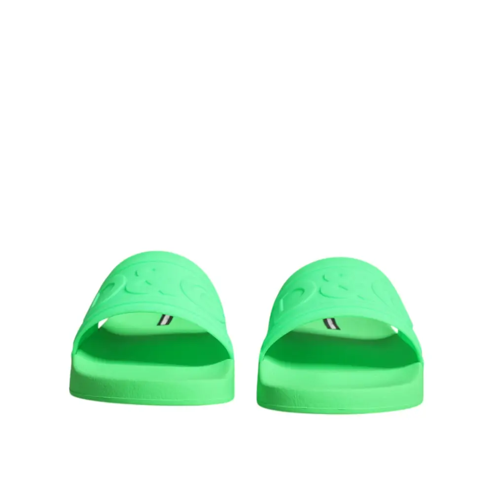 Dolce & Gabbana Grüne Leder Pantoletten Sandalen Beachwear Schuhe - EU44/US11