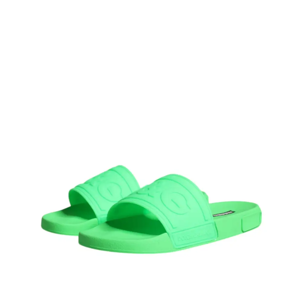 Dolce & Gabbana Grüne Leder Pantoletten Sandalen Beachwear Schuhe - EU44/US11