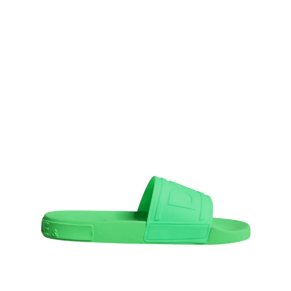 Dolce & Gabbana Grüne Leder Pantoletten Sandalen Beachwear Schuhe - EU44/US11