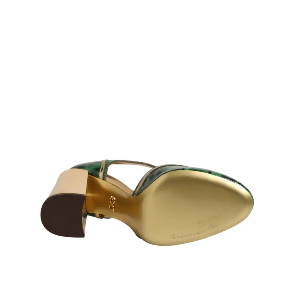 Dolce & Gabbana Grüne Leder-T-Riemen-Sandalen mit Absatz - EU40/US9.5