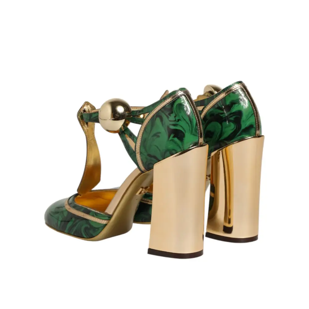 Dolce & Gabbana Grüne Leder-T-Riemen-Sandalen mit Absatz - EU40/US9.5