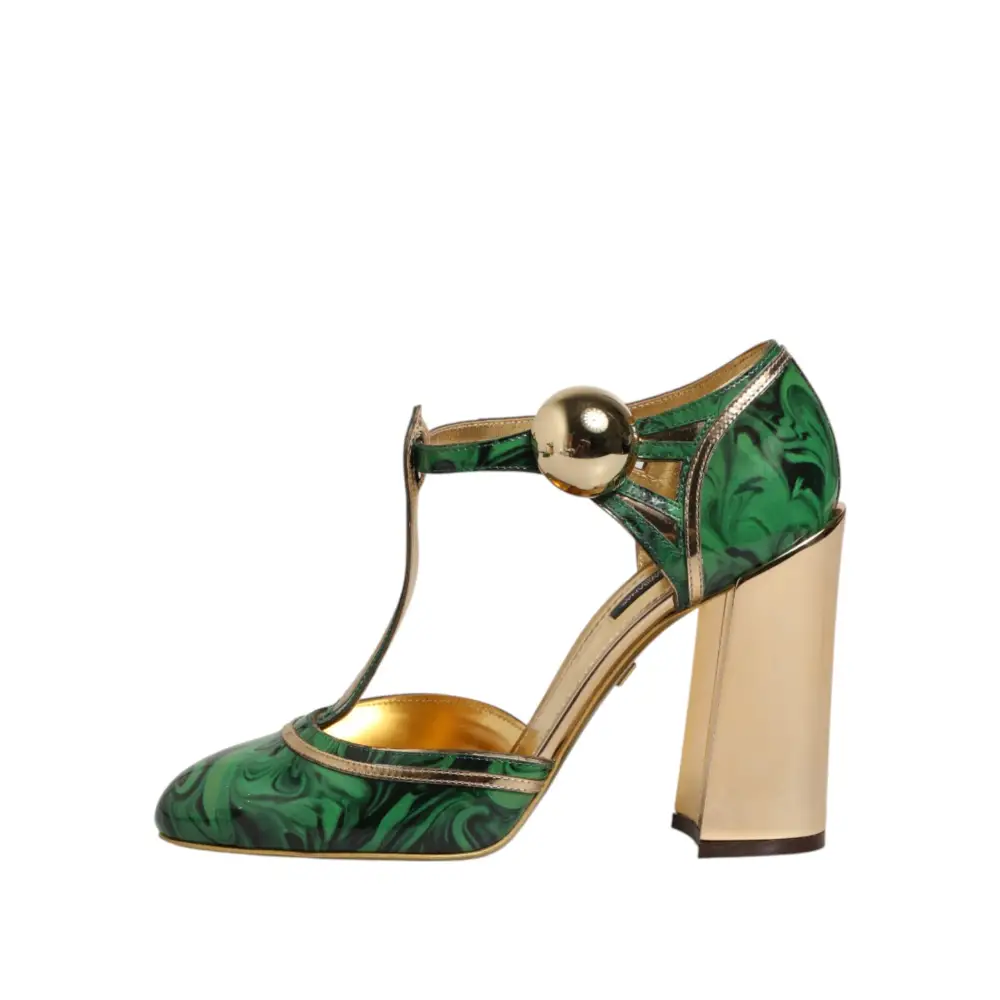 Dolce & Gabbana Grüne Leder-T-Riemen-Sandalen mit Absatz - EU40/US9.5