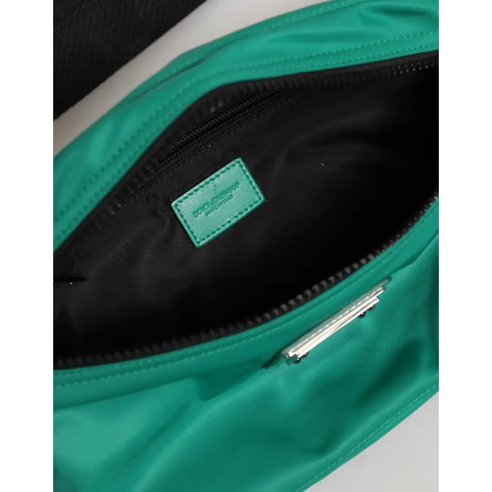 Dolce & Gabbana Grüne Logo-Plakette aus Nylon für die Taille Herren-Borse-Tasche