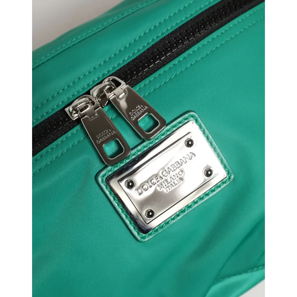 Dolce & Gabbana Grüne Logo-Plakette aus Nylon für die Taille Herren-Borse-Tasche
