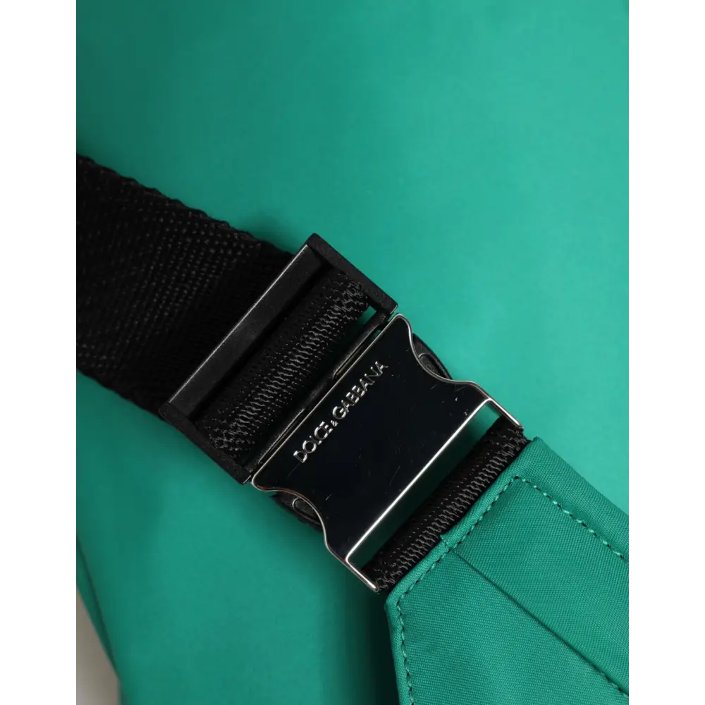 Dolce & Gabbana Grüne Logo-Plakette aus Nylon für die Taille Herren-Borse-Tasche