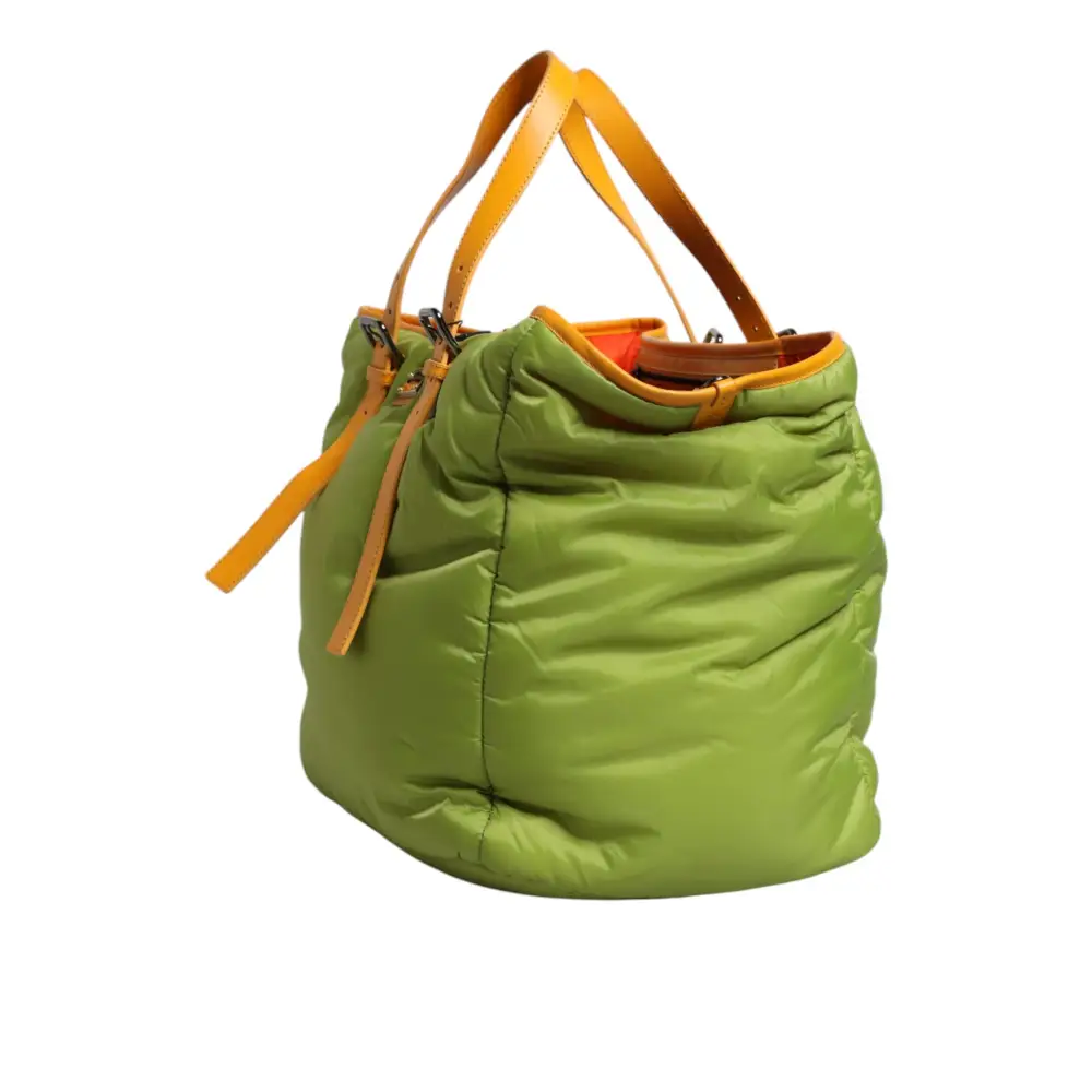 Dolce & Gabbana Grüne Nylon gepolsterte Logo Plaque Tote Umhängetasche