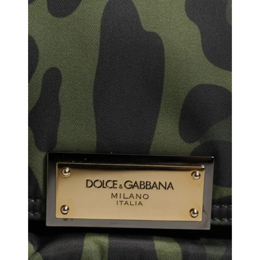 Dolce & Gabbana Grüne Nylon Leopard Print Shell Messenger Crossbody Tasche