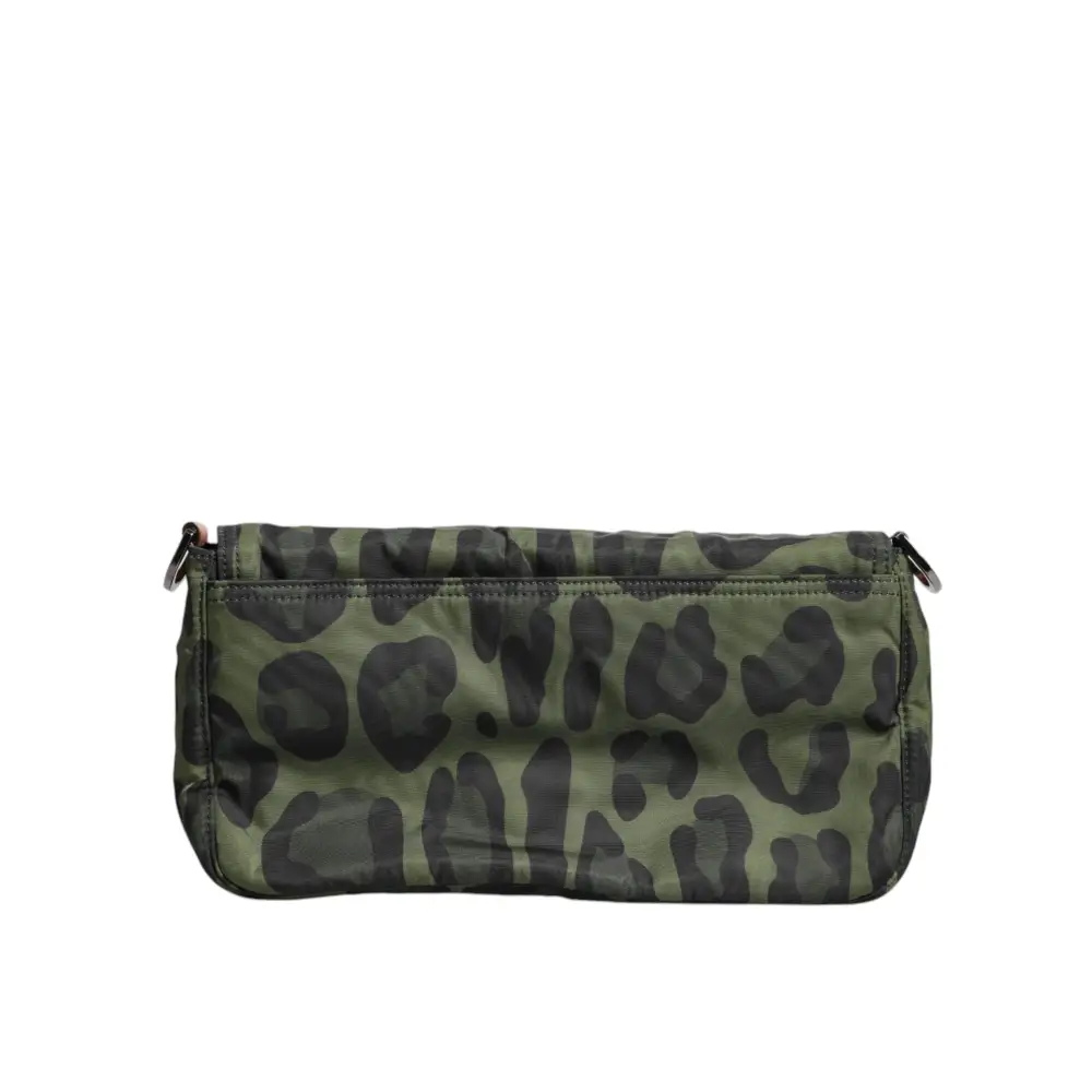 Dolce & Gabbana Grüne Nylon Leopard Print Shell Messenger Crossbody Tasche