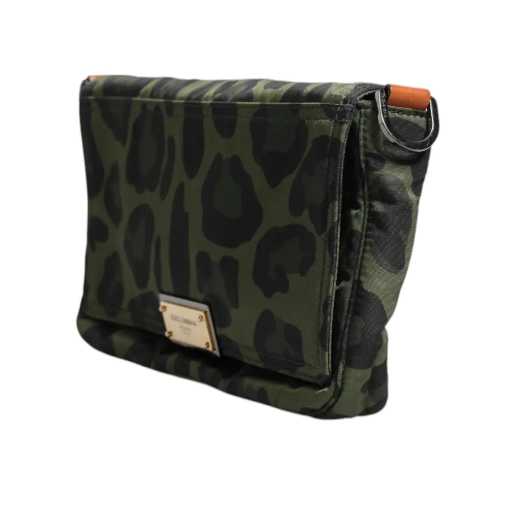 Dolce & Gabbana Grüne Nylon Leopard Print Shell Messenger Crossbody Tasche