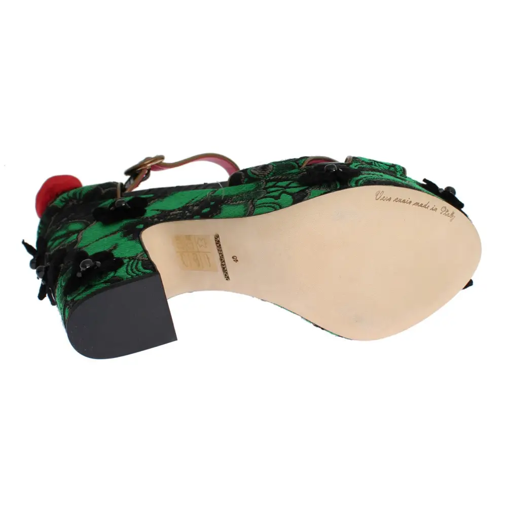 Dolce & Gabbana Grüner Brokat Schlangenleder Rosen Kristall Schuhe - EU35/US4.5