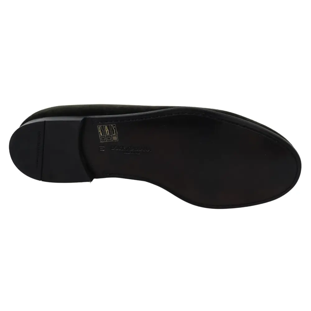 Dolce & Gabbana Grüner Samt Slip On Herren Loafers Schuhe - EU39/US6