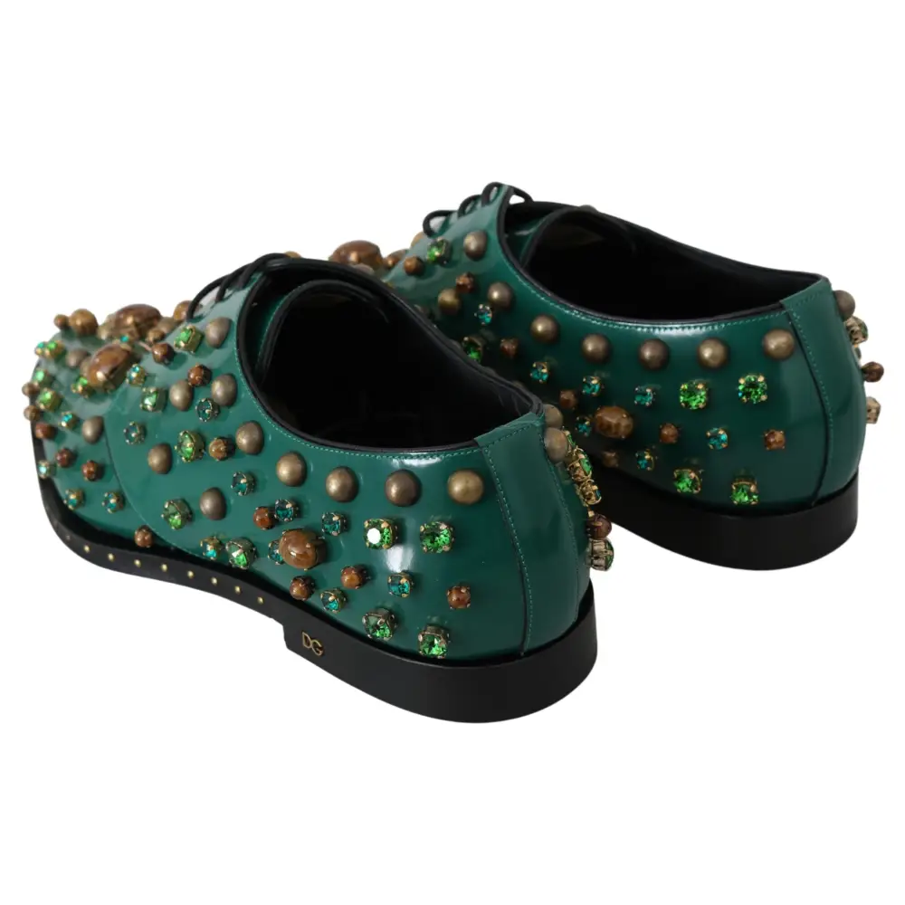 Dolce & Gabbana Grünes Leder Kristall Kleid Broque Schuhe - EU41/US10.5