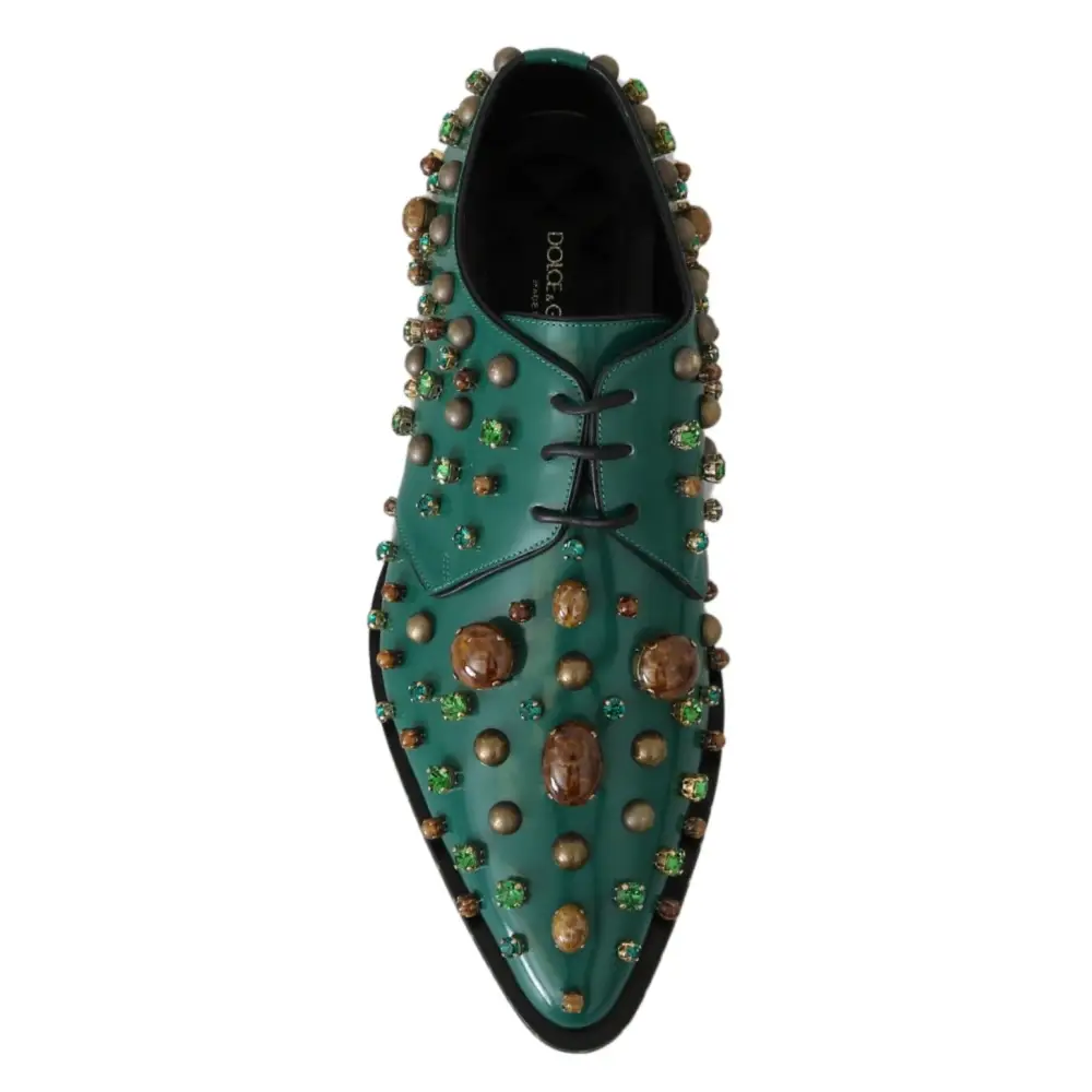 Dolce & Gabbana Grünes Leder Kristall Kleid Broque Schuhe - EU41/US10.5