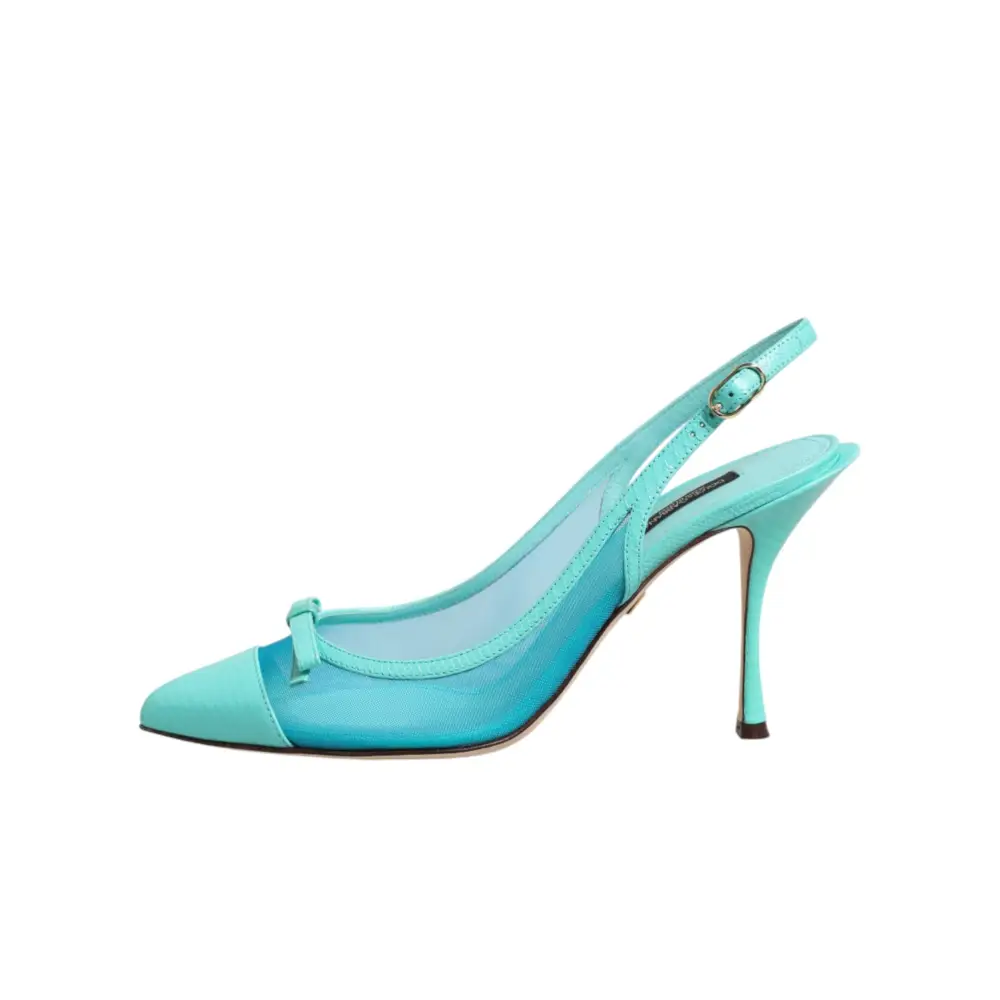 Dolce & Gabbana Hellblaue Leder-Mesh-Slingback-Pumps