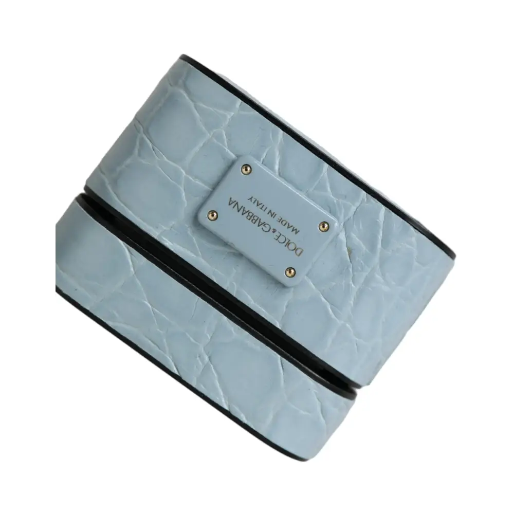 Dolce & Gabbana Hellblaue Leder Metall Logo Plaque Airpods Tasche