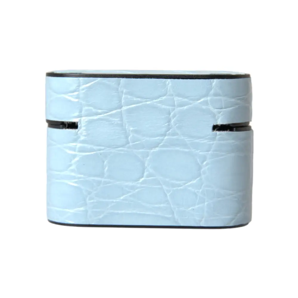 Dolce & Gabbana Hellblaue Leder Metall Logo Plaque Airpods Tasche