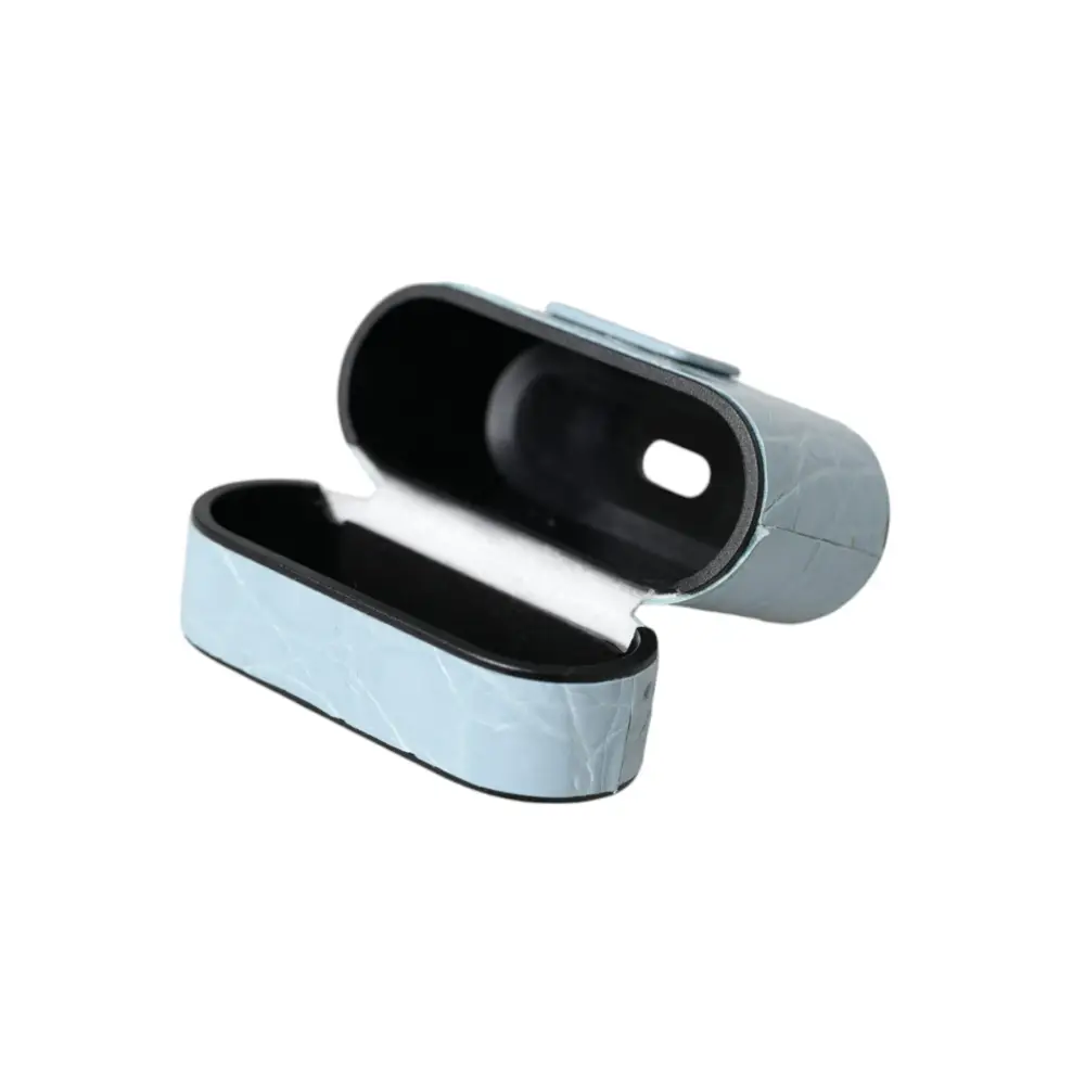 Dolce & Gabbana Hellblaue Leder Metall Logo Plaque Airpods Tasche