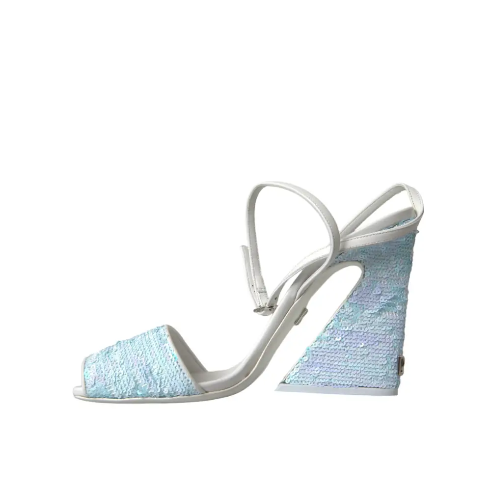 Dolce & Gabbana Hellblaue Pailletten Riemchensandalen Schuhe - EU39/US8.5