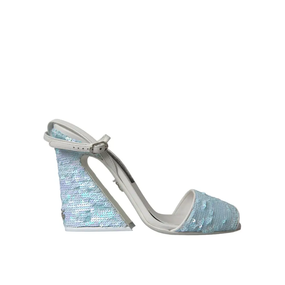 Dolce & Gabbana Hellblaue Pailletten Riemchensandalen Schuhe - EU39/US8.5