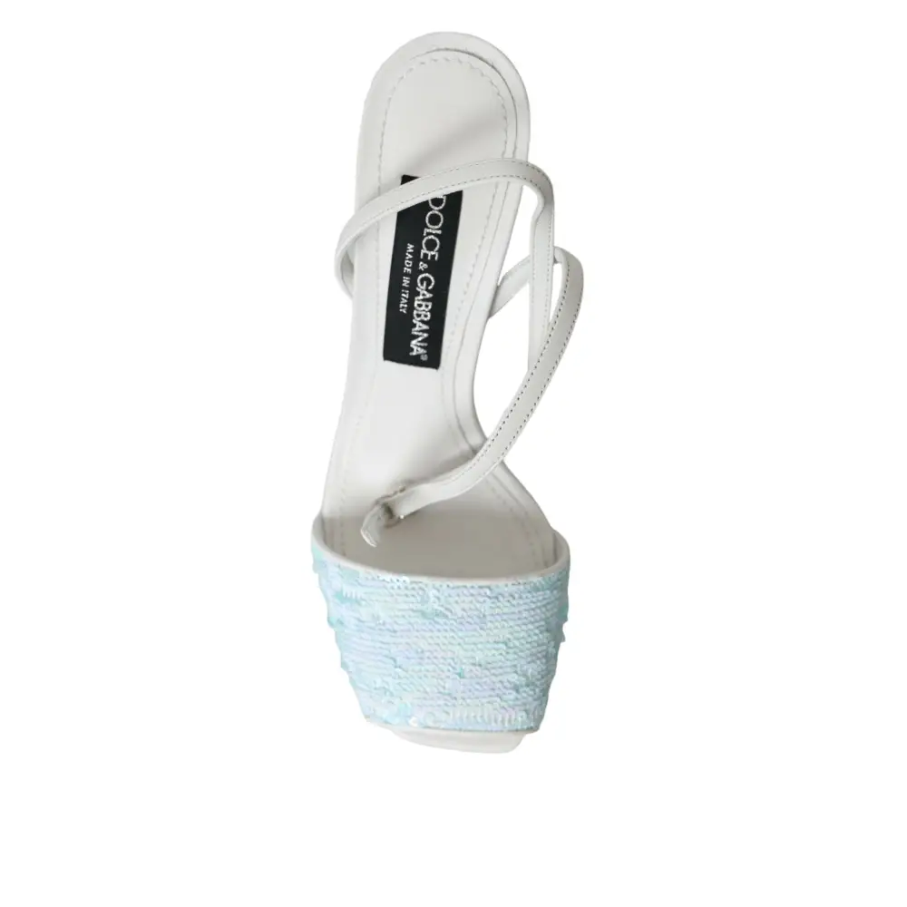 Dolce & Gabbana Hellblaue Pailletten Riemchensandalen Schuhe - EU39/US8.5