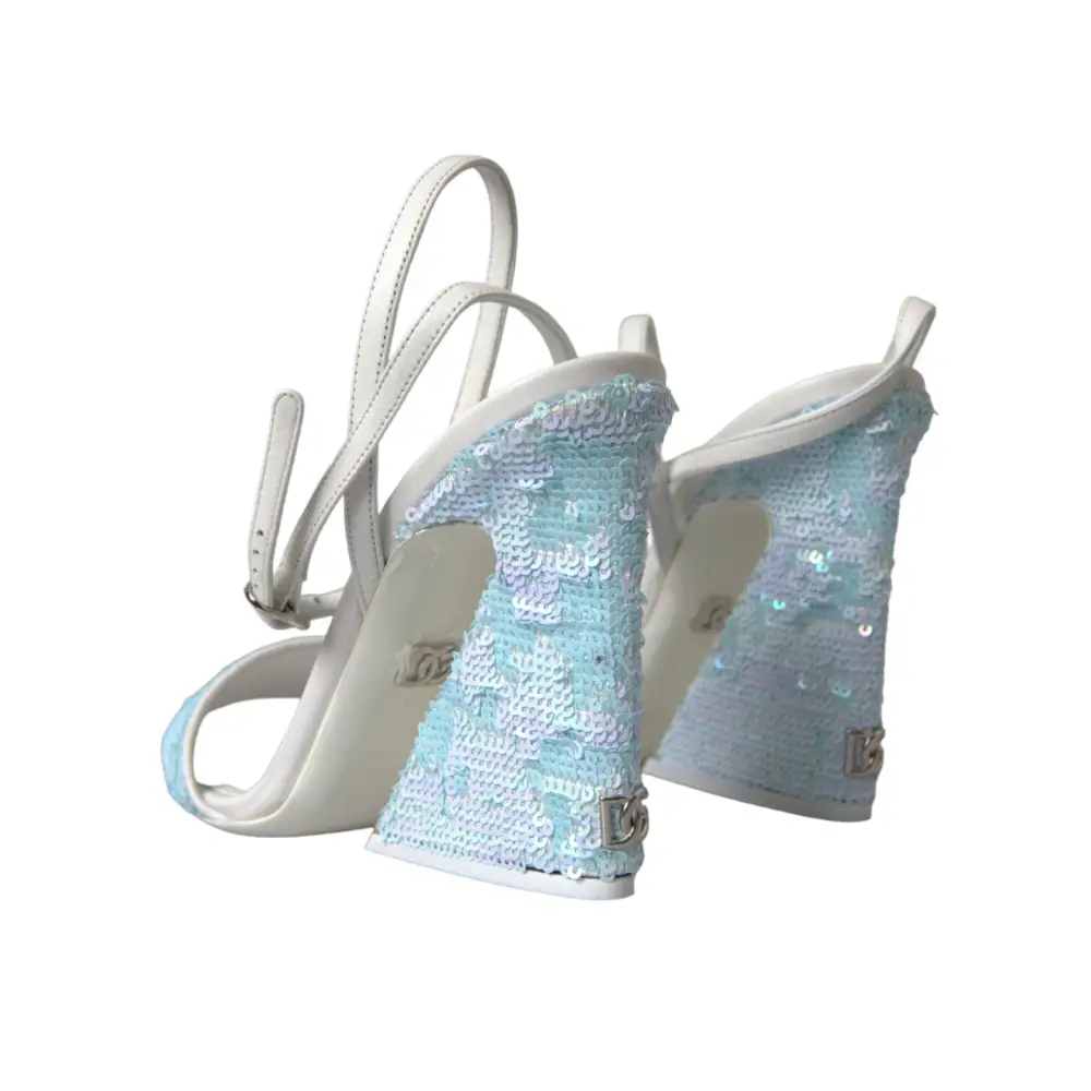 Dolce & Gabbana Hellblaue Pailletten Riemchensandalen Schuhe - EU39/US8.5
