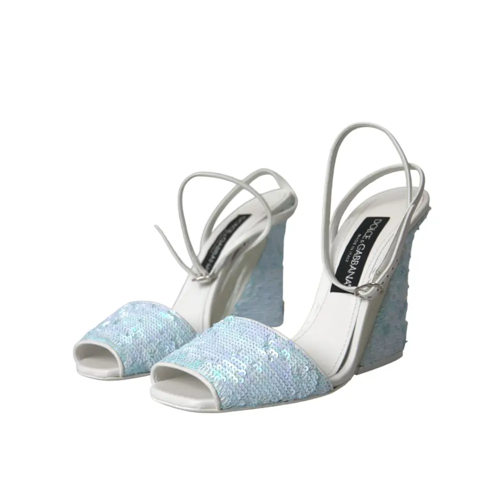 Dolce & Gabbana Hellblaue Pailletten Riemchensandalen Schuhe - EU39/US8.5