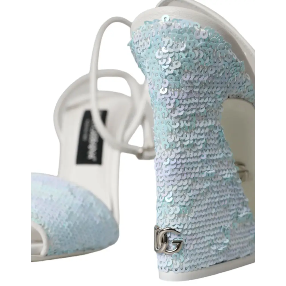 Dolce & Gabbana Hellblaue Pailletten Riemchensandalen Schuhe - EU39/US8.5