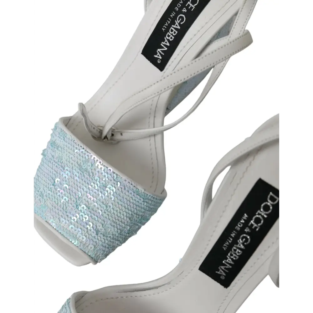 Dolce & Gabbana Hellblaue Pailletten Riemchensandalen Schuhe - EU39/US8.5