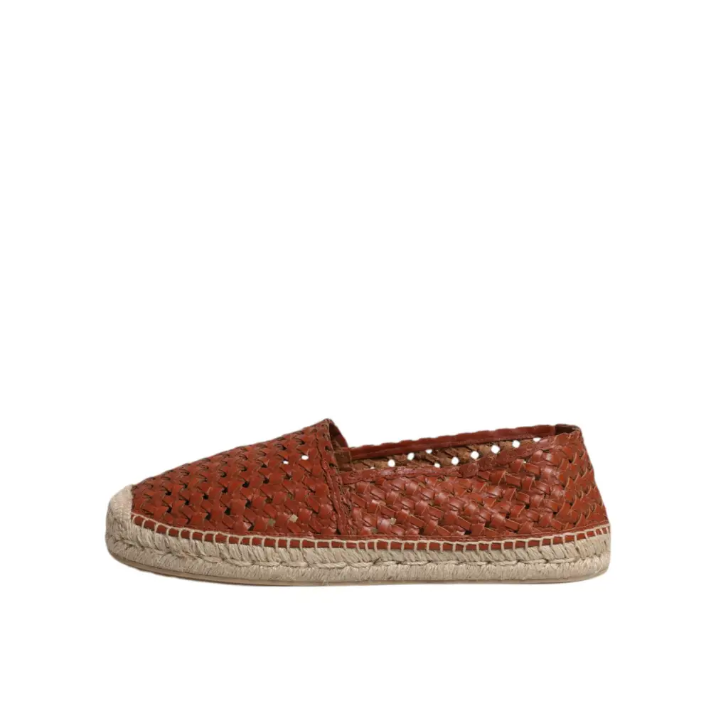 Dolce & Gabbana Kastanienbraune gewebte Leder Herren Espadrille Schuhe - EU41/US8