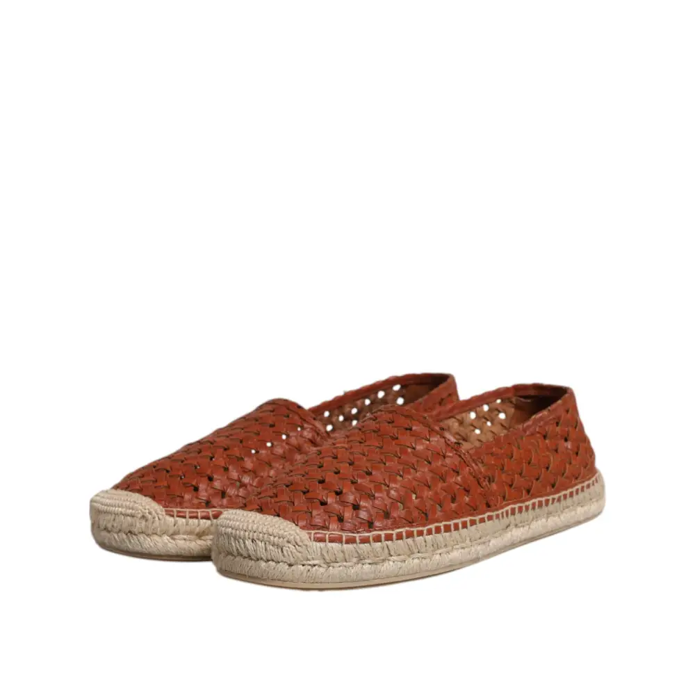 Dolce & Gabbana Kastanienbraune gewebte Leder Herren Espadrille Schuhe - EU41/US8