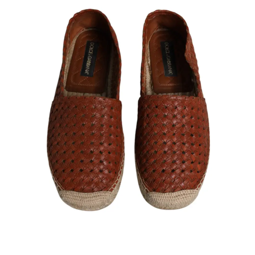 Dolce & Gabbana Kastanienbraune gewebte Leder Herren Espadrille Schuhe - EU41/US8