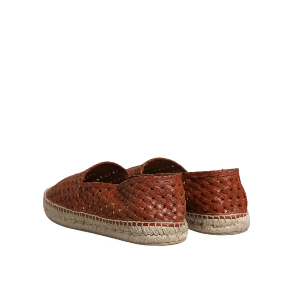 Dolce & Gabbana Kastanienbraune gewebte Leder Herren Espadrille Schuhe - EU41/US8