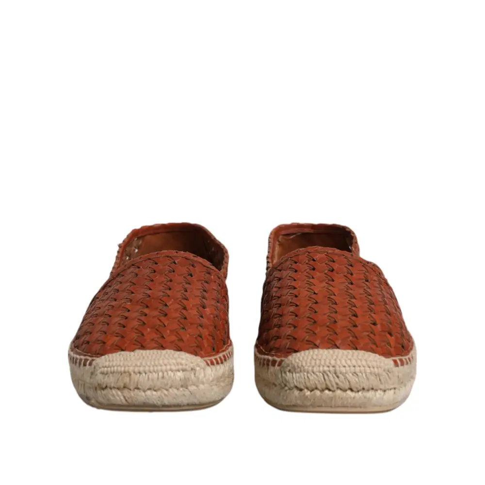 Dolce & Gabbana Kastanienbraune gewebte Leder Herren Espadrille Schuhe - EU41/US8