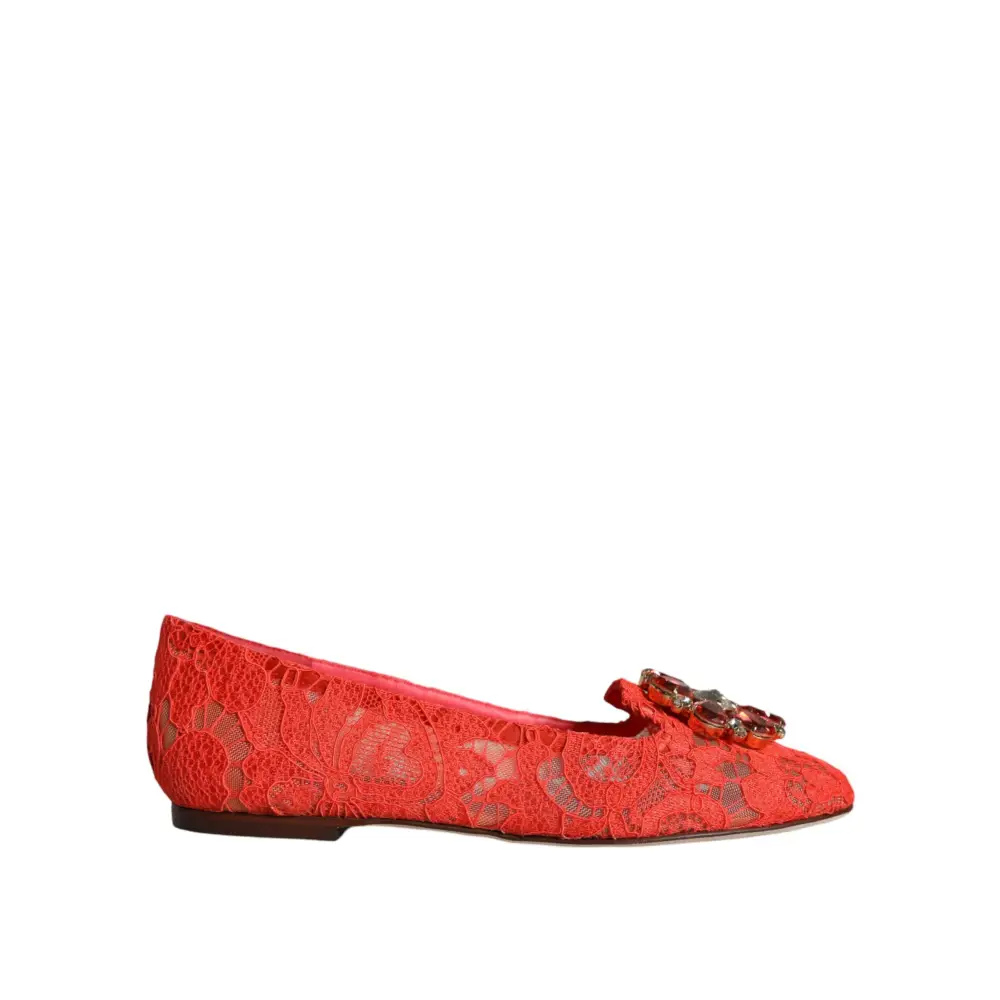 Dolce & Gabbana Koralle Spitze Kristall Ballett Flats Loafers Schuhe - EU35/US4.5