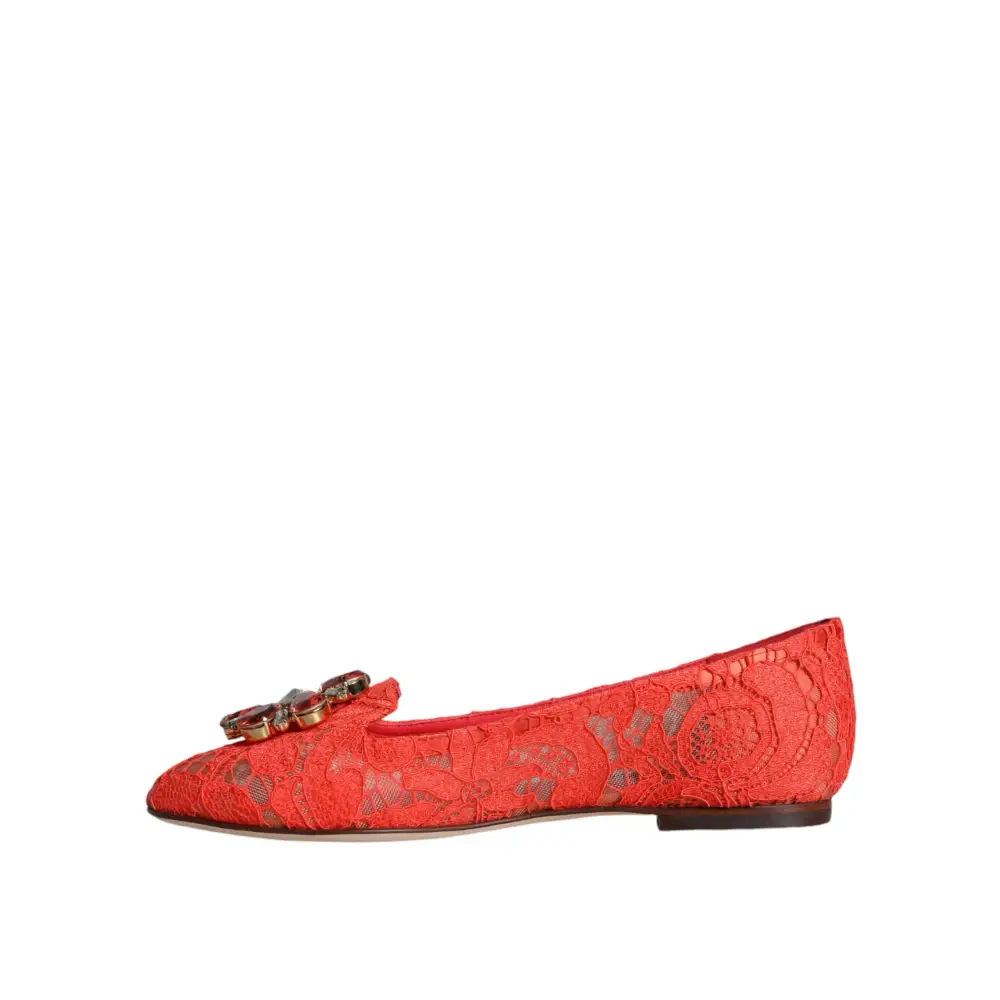 Dolce & Gabbana Koralle Spitze Kristall Ballett Flats Loafers Schuhe - EU35/US4.5