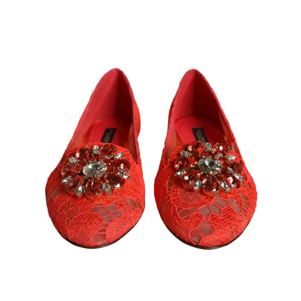 Dolce & Gabbana Koralle Spitze Kristall Ballett Flats Loafers Schuhe - EU35/US4.5
