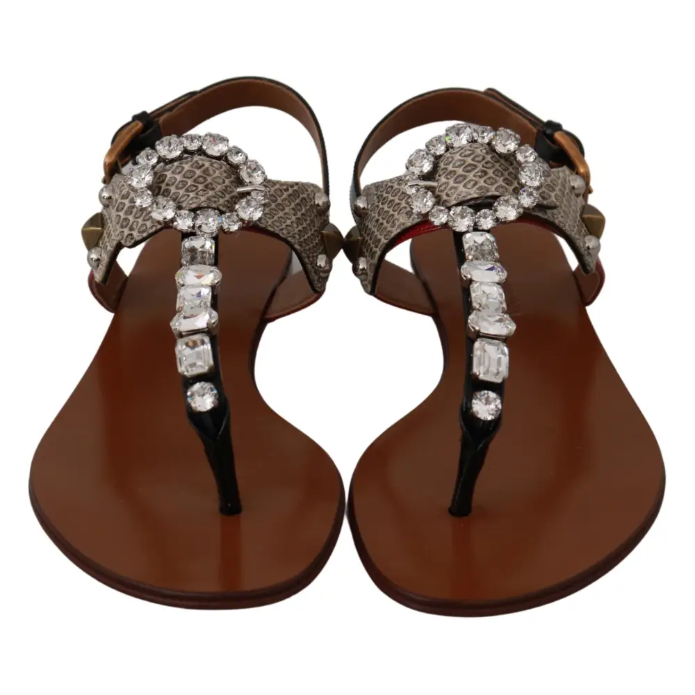 Dolce & Gabbana Leder Ayers Kristall Sandalen Flip Flops Schuhe