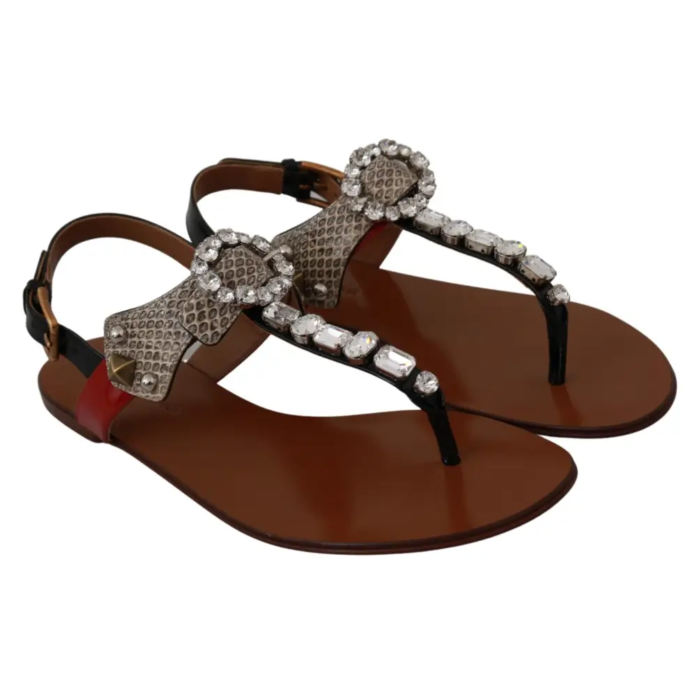 Dolce & Gabbana Leder Ayers Kristall Sandalen Flip Flops Schuhe